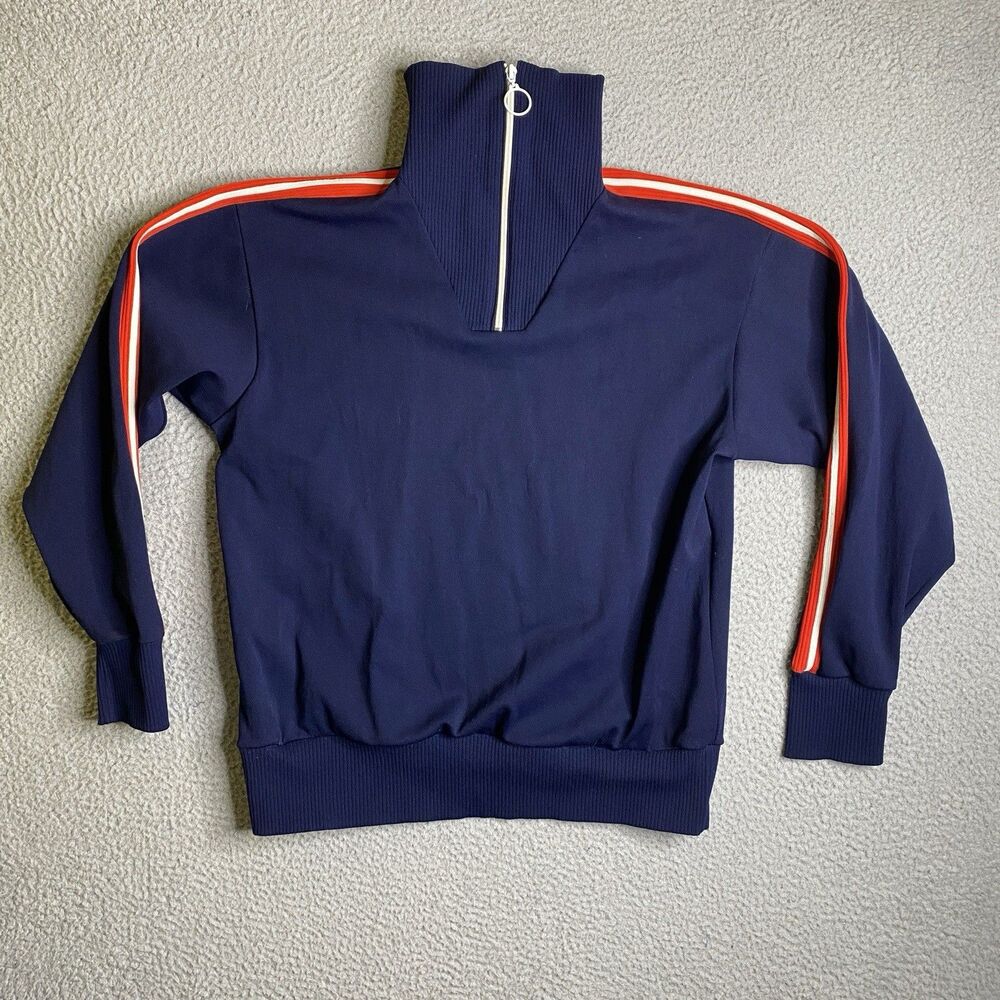 Janus Of Norway Sweater Womens 48 Blue Striped 1/4 Zip Pullover Crepe Nylon